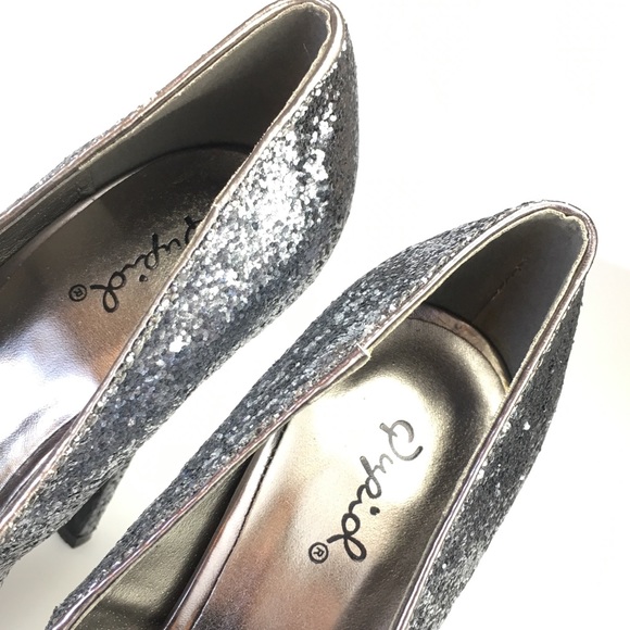 Pewter Gray Glitter Peep Toe Pumps 7.5 - Picture 4 of 7